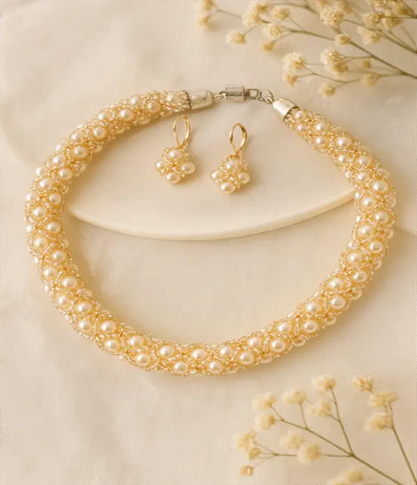 Handmade Ivory Lattice Pearl Set