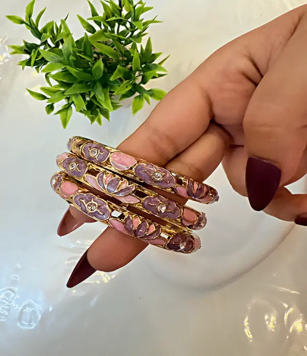 enamel2 Blossom Pink & Purple Enamel Gold Kada 1 pc