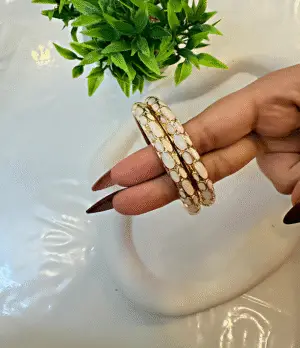 enamel4 Classic White Enamel Gold Kada Bangle 1pc