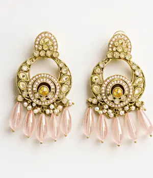 kundan1 Blush Pink Kundan Chandbali Earrings