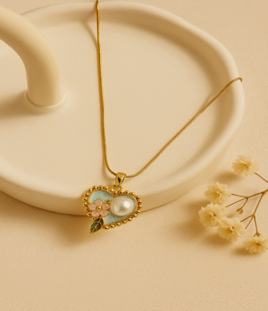 neck002 Blossom pearl heart necklace