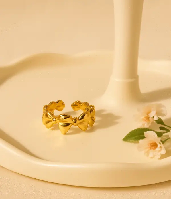 Elegant Bow Adjustable Gold-Plated Ring