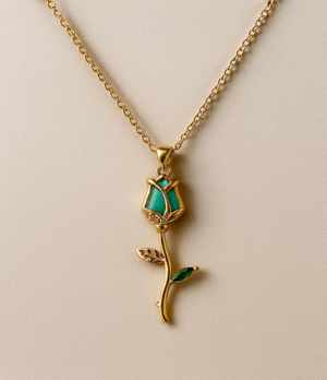 roseneck1 Emerald Bloom Rose Pendant Necklace