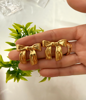 Golden Bow Drop Earrings
