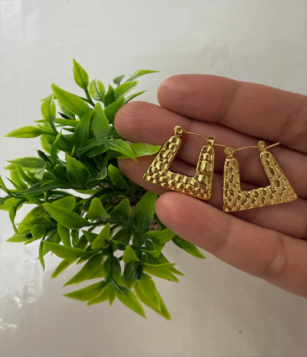 Hammered Geometric Gold Statement Earrings