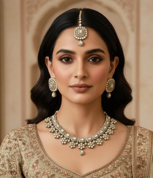 Rajwada Diamond-Style Kundan Bridal Necklace Set