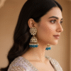 Teal Bloom Kundan Jhumka Earrings